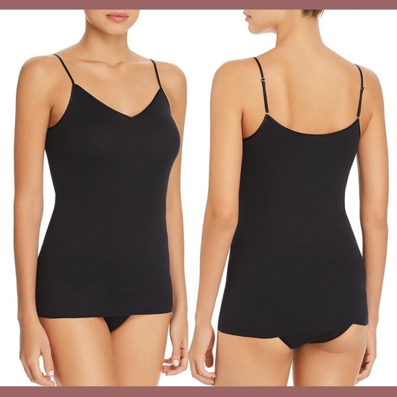 NEW $62 HANRO Seamless V-Neck Cotton Camisole Tank Top‎ in Black [SZ Small ] - Picture 1 of 8